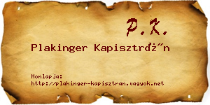 Plakinger Kapisztrán névjegykártya